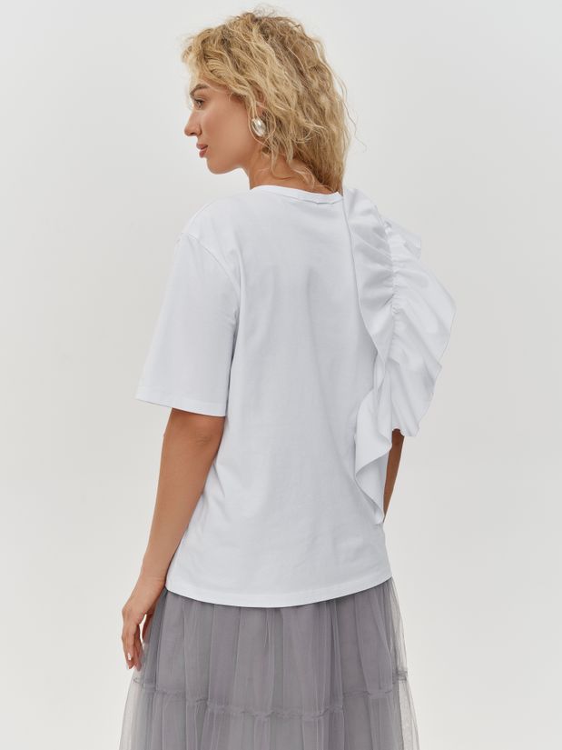 Футболка с воланом,белая