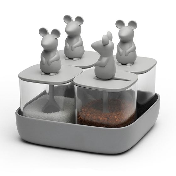 Набор из 4 банок для сыпучих продуктов Lucky Mouse Seasoning