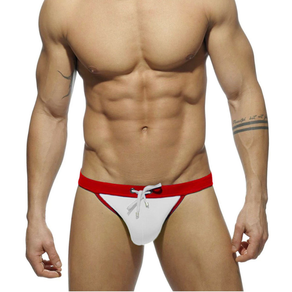 Белые мужские плавки-танга с ярким поясом (Размер: XL) (Цвет: белый)