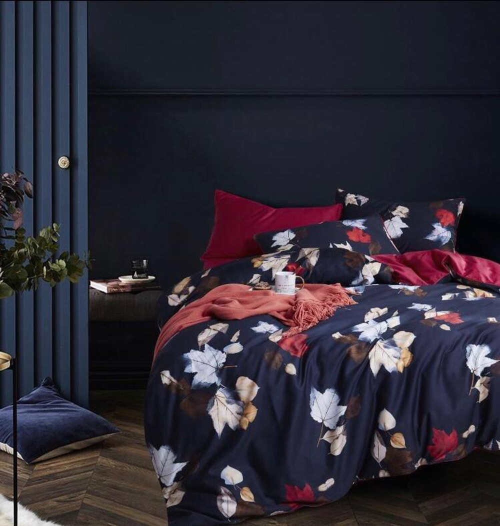 Постельное белье ЕВРО (двуспалка) Египедский Хлопок Синий с красным