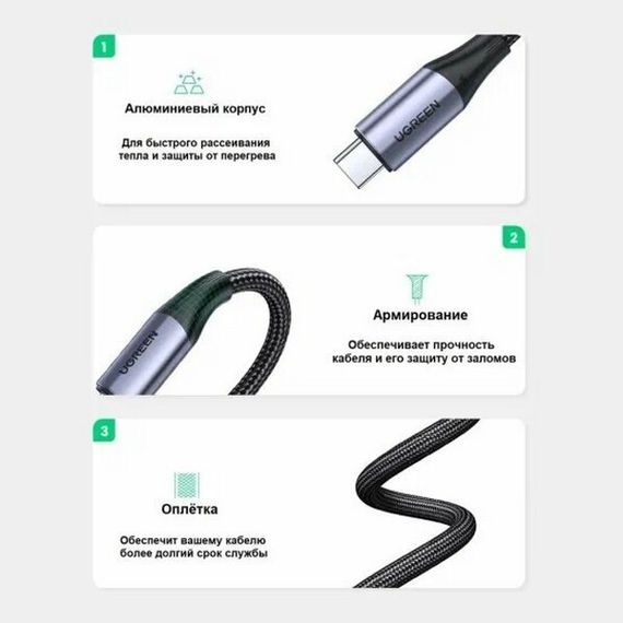 Кабель Ugreen US355 USB Type-C - USB Type-C M/M 1м (80150) черный