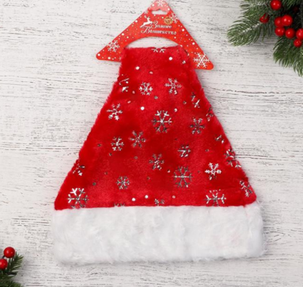 Колпак новогодний "Ворс с серебряными снежинками" 28*40 см