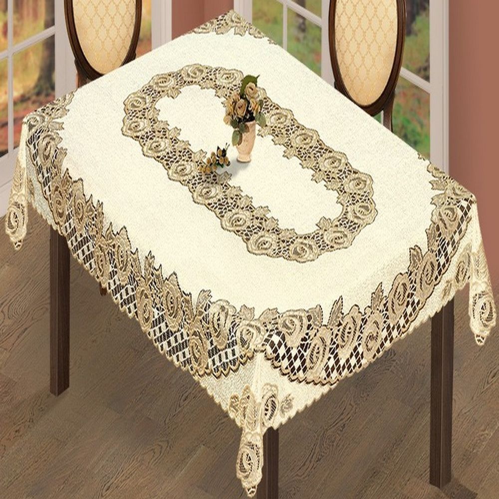 Скатерть жаккардовая прямоугольная, цвет кремово-золотистый, Польша.