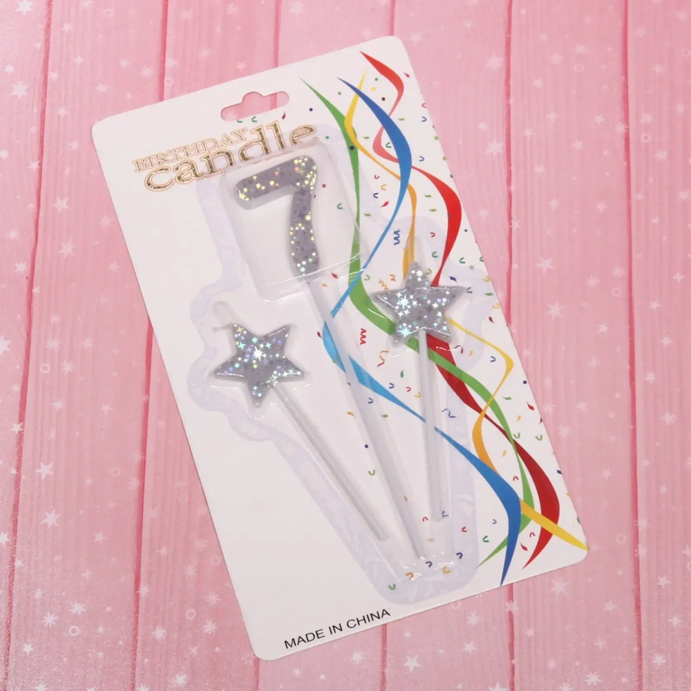 Свеча для торта Цифра Звёздное сияние «7» 16 см (набор 3шт), серебро