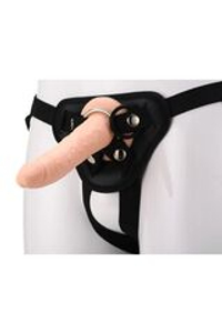 Телесный страпон на черных трусиках Strap On Real Dildo - 20 см.