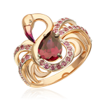 Кольцо «Розовый фламинго» из красного золота с гранатами и эмалью