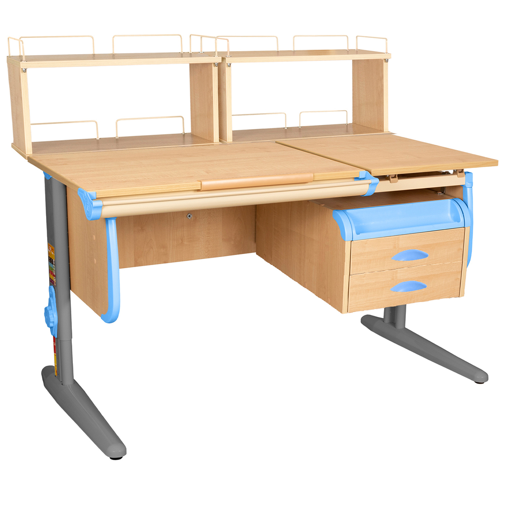 Растущая парта СУТ 25 с задними полками СУТ.15.240 и навесной тумбой (1200×880 мм)