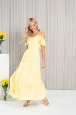 Сарафан желтый в белый горох