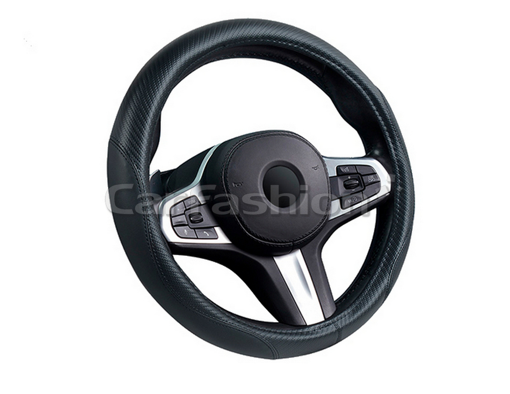 Оплетка на руль круглая CarFashion -М- «MAGNUM» 31635 - Экокожа - чёрный/чёрный/шов чёрный