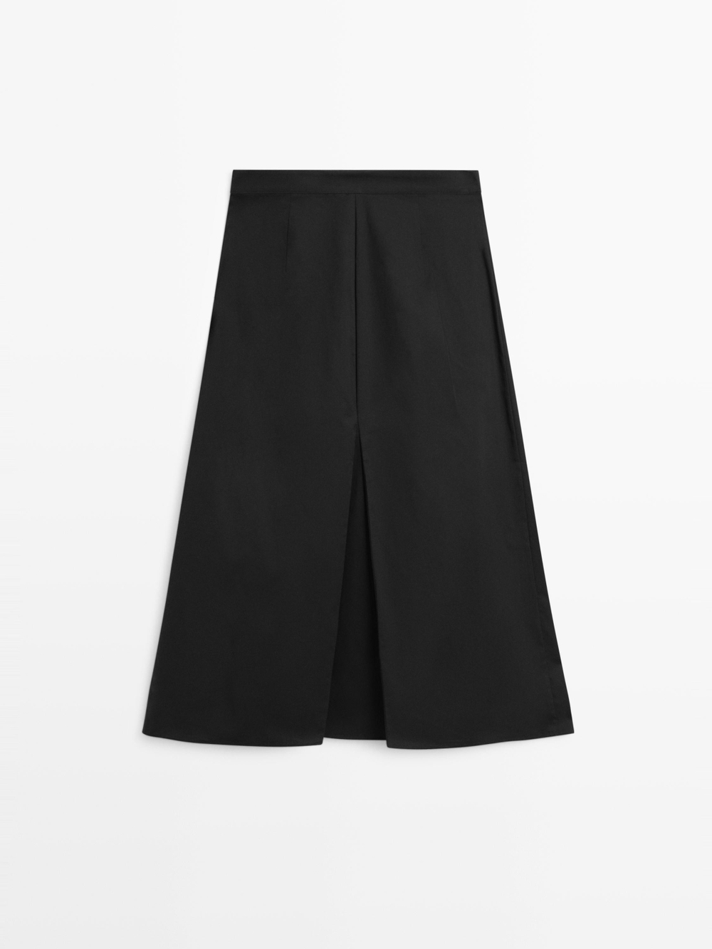 Massimo Dutti Миди-юбка из смесовой хлопковой ткани с плиссировкой, черный