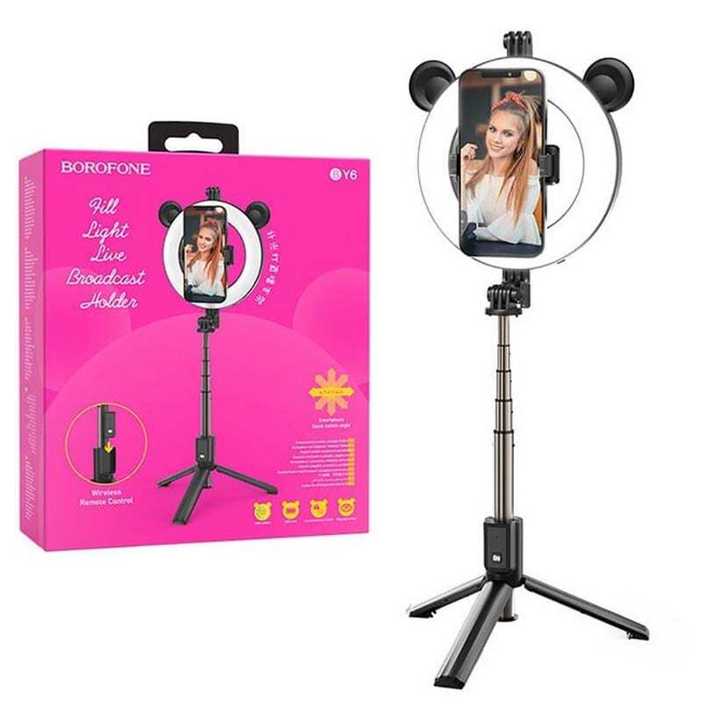 Монопод для селфи+Tripod+лампа 6" BOROFONE BY6 Bluetooth (черный)