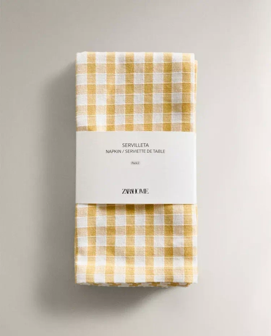 ZARA HOME САЛФЕТКИ ИЗ ХЛОПКА В КЛЕТКУ (НАБОР ИЗ 2 ШТ.), ЖЕЛТЫЙ