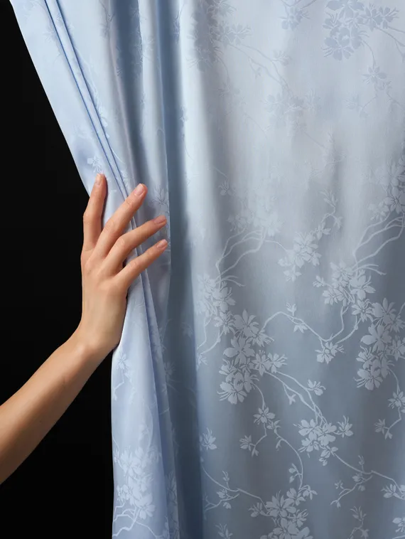 Ткань шелк Армани Жаккард, арт. 1870/2, дизайн "цветы на ветке", светло-голубой