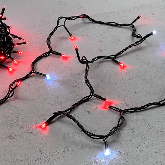 Светодиодная нить 100 красных LED ламп с мерцанием, 10 м., 24В., черный провод ПВХ, LTC (PST100BLW-11-1R)