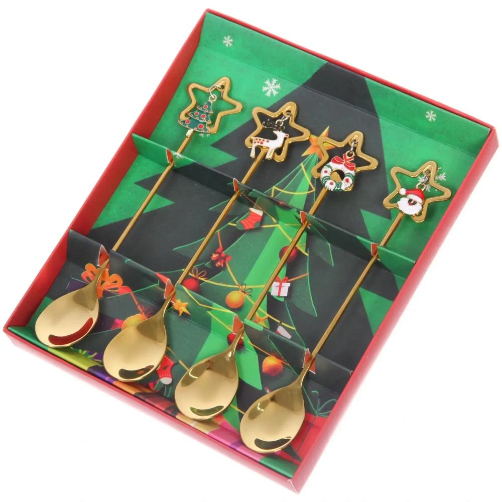 Набор чайных ложек 4шт «Новогодние звезды» в подарочной коробке, цвет золото