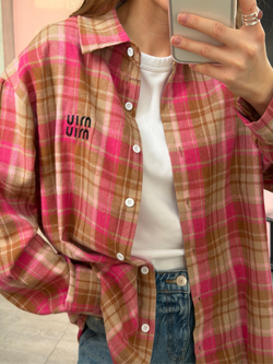 Рубашка в клетку фуксия