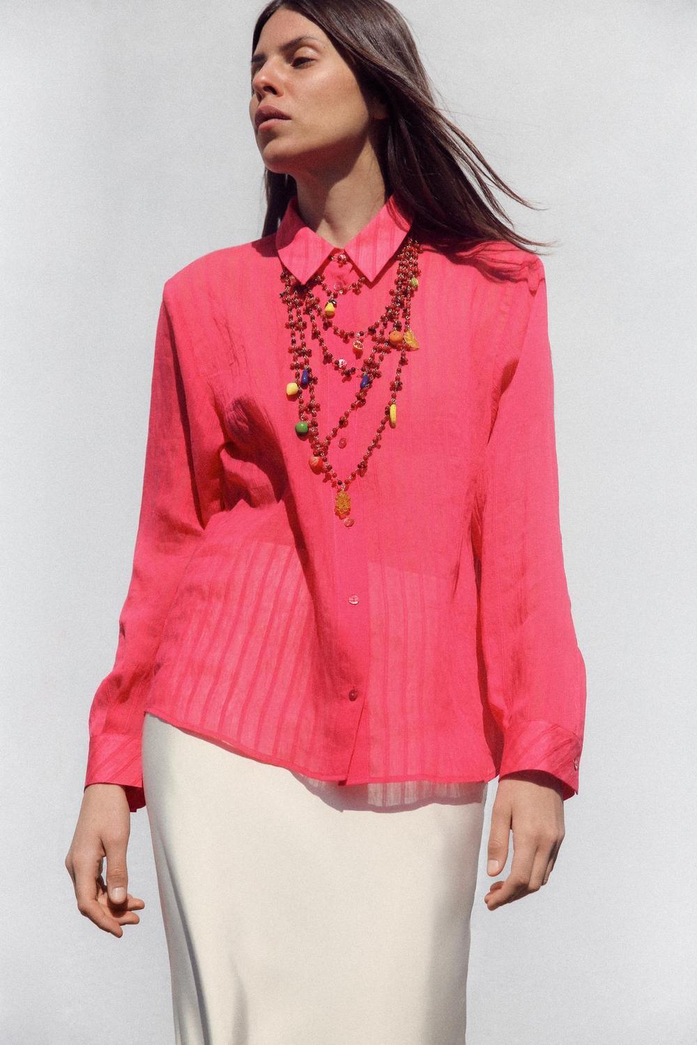 ZARA РУБАШКА В ПОЛОСКУ, ЦВЕТ ФУКСИИ