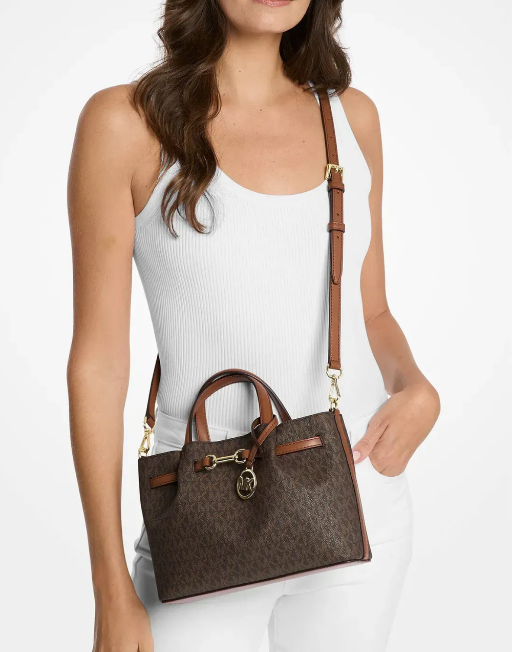 Сумка Michael Kors Carson Small Signature Logo | Коричневый с песочным