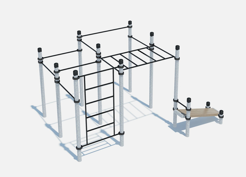 Комплекс для воркаута: рукоход, шведская стенка, 7 турников и наклонная скамья (цинк)