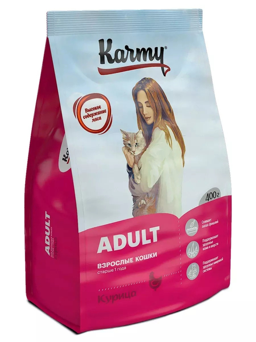 Сухой корм Karmy Adult для взрослых кошек, курица, 400 г