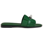 Hermes Giulia leather classic palladium-plated shoe buckle one-word slippers women's green, H232130Z I0