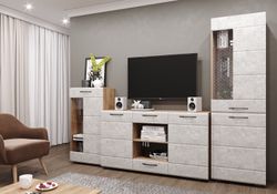 Гостиная 18 "Асти" (дуб бунратти/камень светлый), ЛДСП/МДФ, ДСВ Мебель, г. Пенза