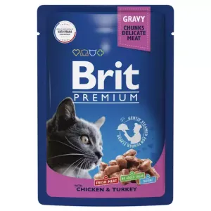 Набор паучей для кошек Brit Premium, Мясное меню в соусе, 14 шт х 85г