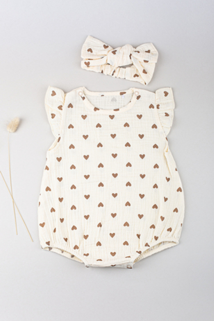 Песочник с бантиком муслин Biniboo сердечки