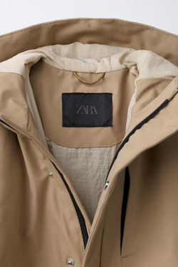 ZARA ПАРКА С КОНТРАСТНЫМИ МОЛНИЯМИ WATER-REPELLENT, СВЕТЛО-БЕЖЕВЫЙ