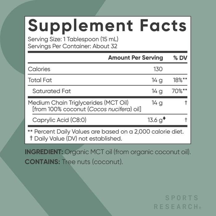 МСТ масло Keto C8, Organic MCT Oil Keto C8, Sports Research, 473 мл