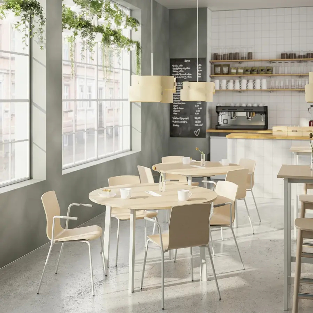 Стол для переговоров круглый - MITTZON IKEA /ИКЕА МИТТЗОН , 120х75 см, светло-коричневый/белый