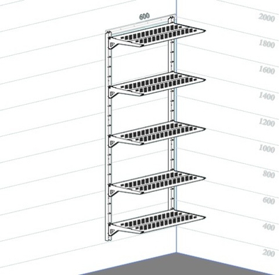 Стеллаж металлический навесной белый, 1600*600*300 мм