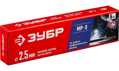ЗУБР Д 2.5 х 350 мм, 5 кг в коробке, МР-3 рутиловый, электрод сварочный (40015-2.5)