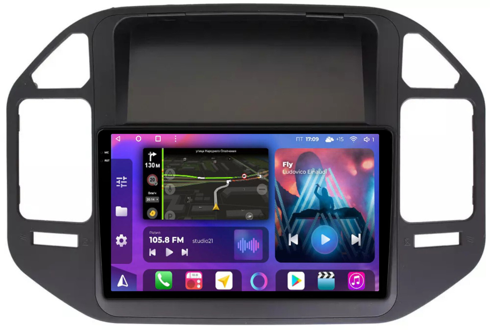 Магнитола для Mitsubishi Pajero 3, Montero 3 1999-2006 (рамка черная) - FarCar BM3237M-2K монитор 9.5" 2K QLED на Android 14, TS10, 4+32Гб, CarPlay, 4G SIM-слот