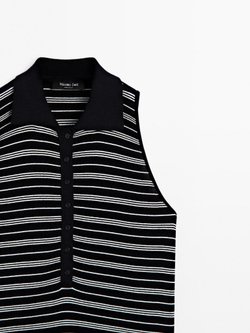 Massimo Dutti Поло из 100% хлопка в полоску, темно-синий