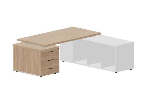 Стол на опорной тумбе 3 ящика и опорной сервисной тумбе (правый) 180(+30/45/60)х180х73.5см