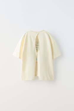 ZARA ФУТБОЛКА С ДЕКОРАТИВНЫМ ВЫРЕЗОМ И ПРИНТОМ «СОЛНЦЕ», ЭКРЮ