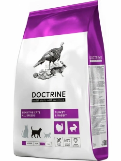 DOCTRINE Сухой беззерновой корм для кошек с чувствительным пищеварением с индейкой и кроликом 3 кг