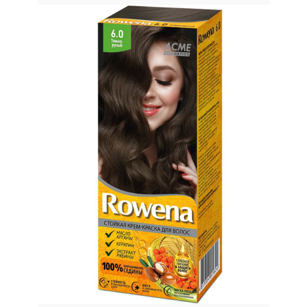 Acme-Color «ROWENA» Стойкая Крем-Краска для волос, тон 6.0 закрашивание седины 100% (Тёмно-Русый) 115 мл