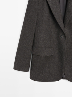 Massimo Dutti Блейзер из 100% шерстяной фланели с лацканами, шоколадный