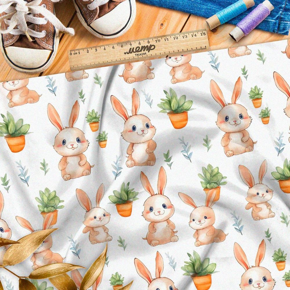 Ткань премиум интерлок забавные зайки