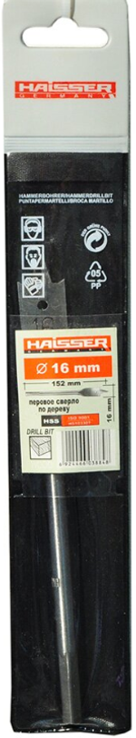 Сверло по дереву, HAISSER, диаметр 16 мм, перовое.