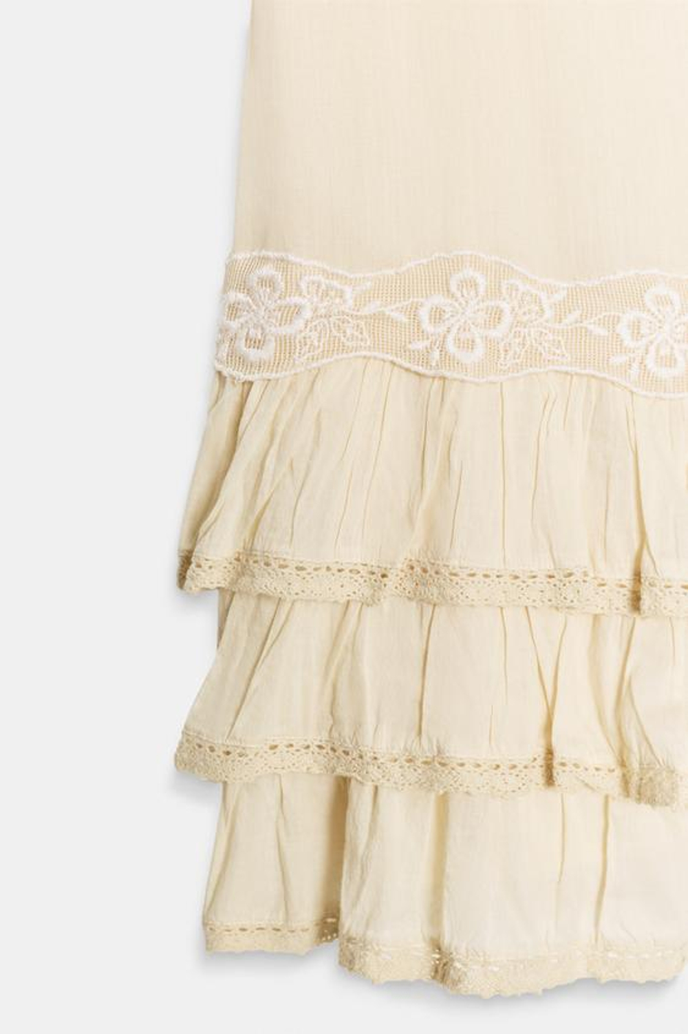 ZARA МИНИ-ПЛАТЬЕ С ВОЛАНАМИ И ВЫШИВКОЙ, СВЕТЛО-ЖЕЛТЫЙ