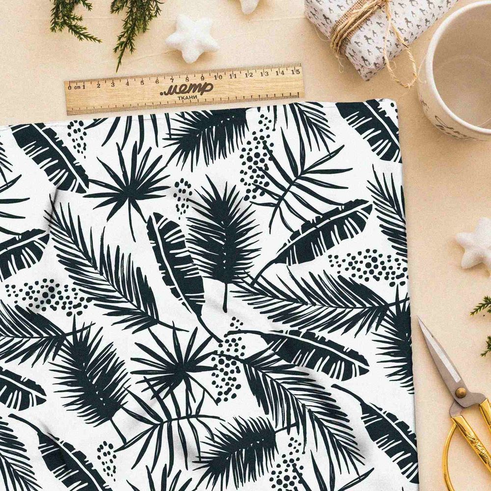 Ткань сатин черные листья