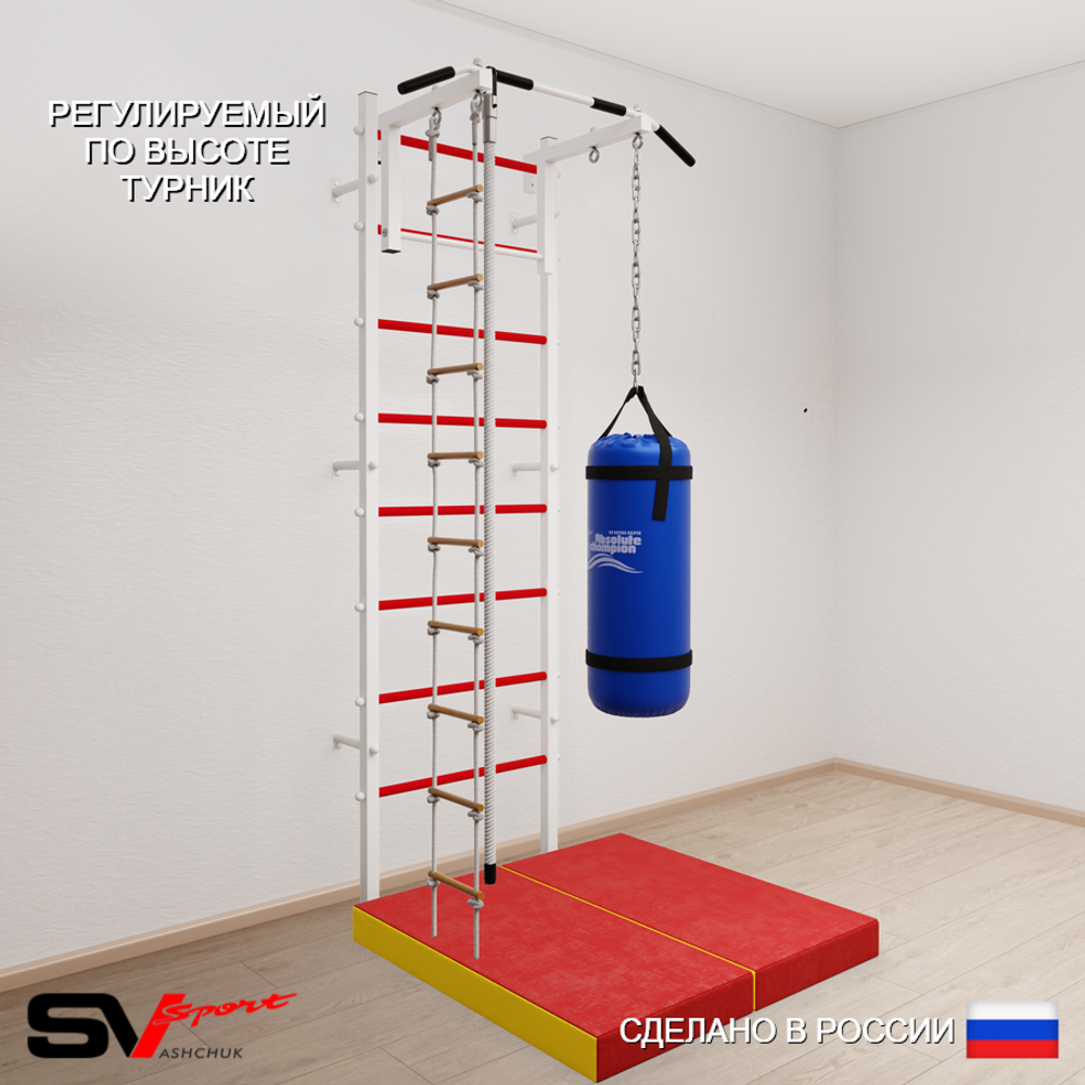 Шведская стенка Sv Sport 5147 (Турник стандарт/Канат/Лестница/Цепь/Мешок 30кг/Мат 1м)