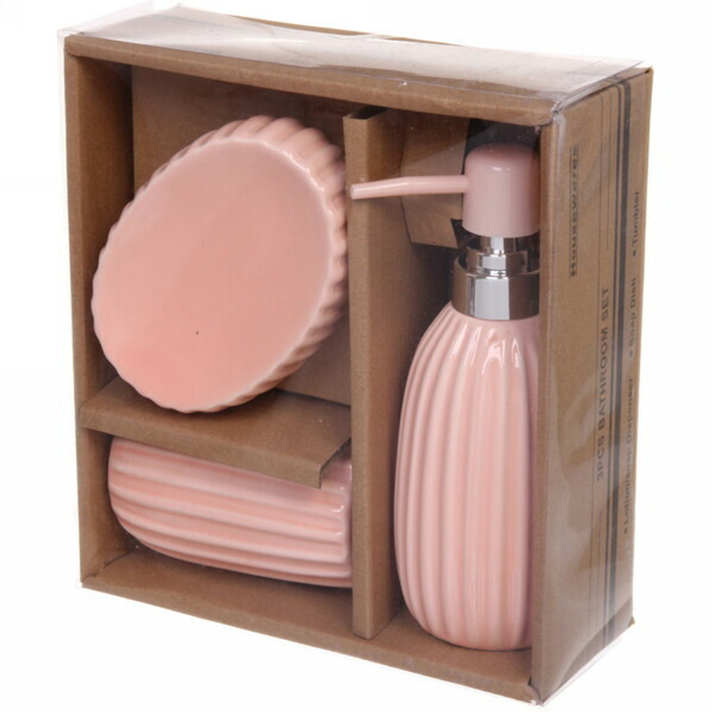 Набор для ванной из 3-х предметов керамический «Мэри» розовый