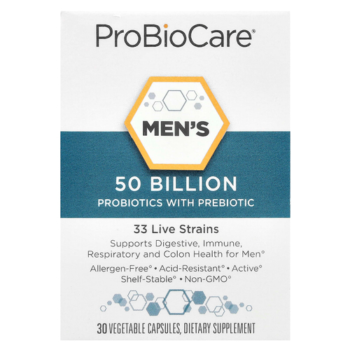 ProBioCare, пробиотики с пребиотиками для мужчин, 50 млрд, 30 растительных капсул