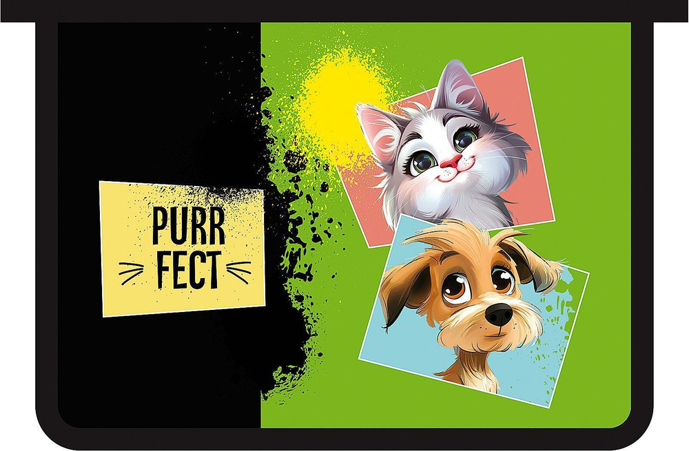 Папка д/тетрадей А4 пластиковая, молния сверху с дизайном "Purrfect 2025" (Пчёлка)