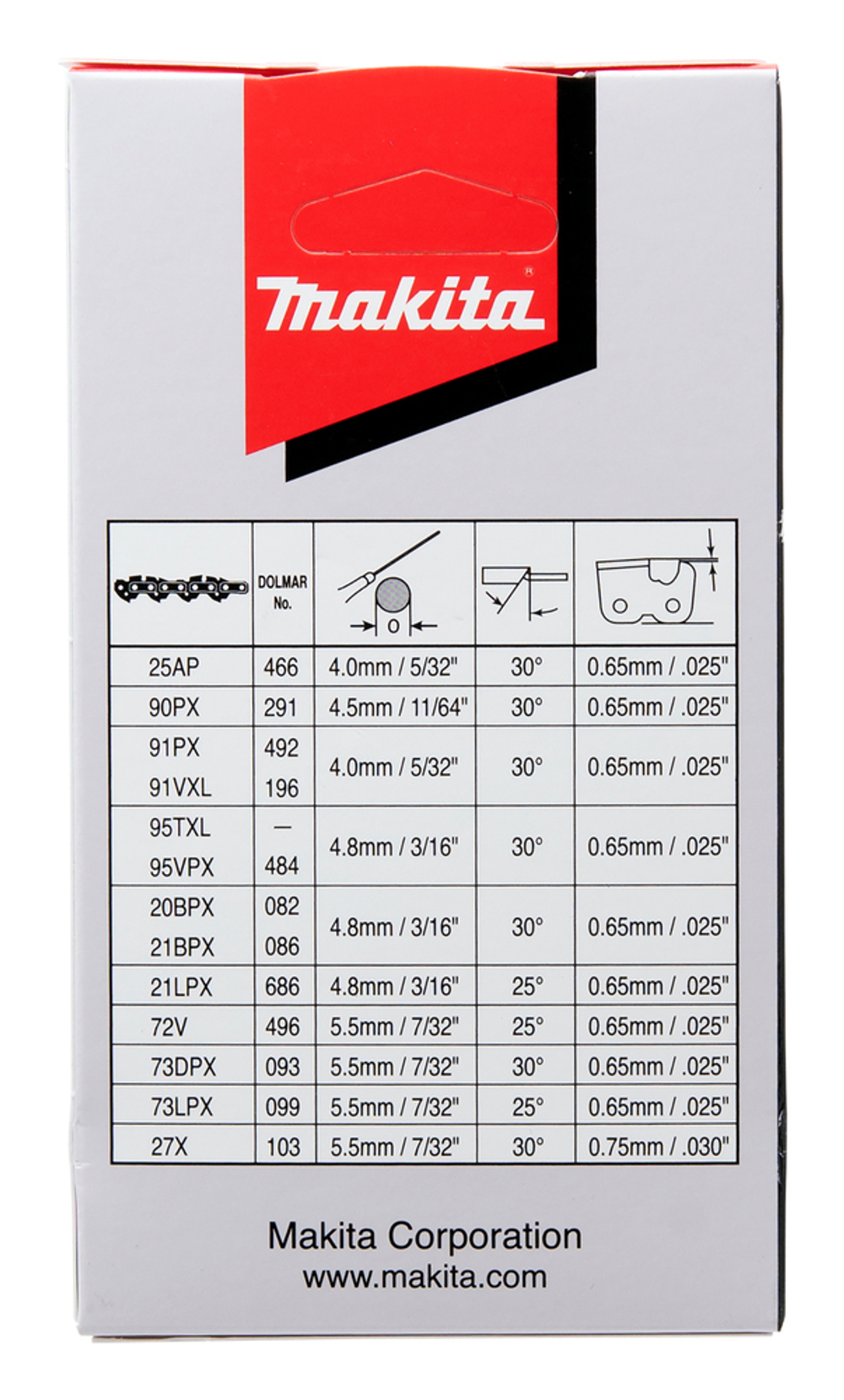 Цепь, длина 11,5см/4,3", шаг1/4", паз 1,3мм, звеньев 42, 25AP Makita 191G95-7 Длина 16см/6,3\" шаг1/4\"паз 1,3мм звеньев 42 25AP