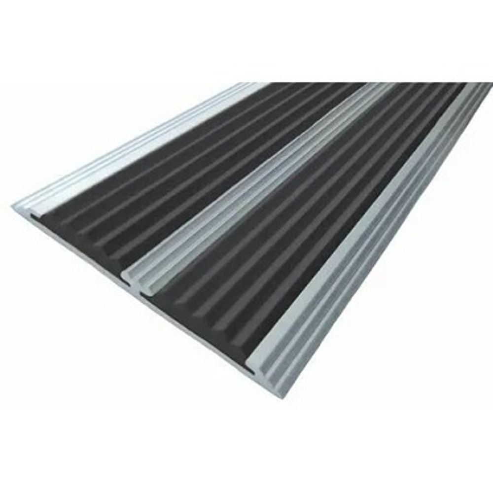 Двойная алюминиевая противоскользящая накладка на ступени с черной резиновой вставкой